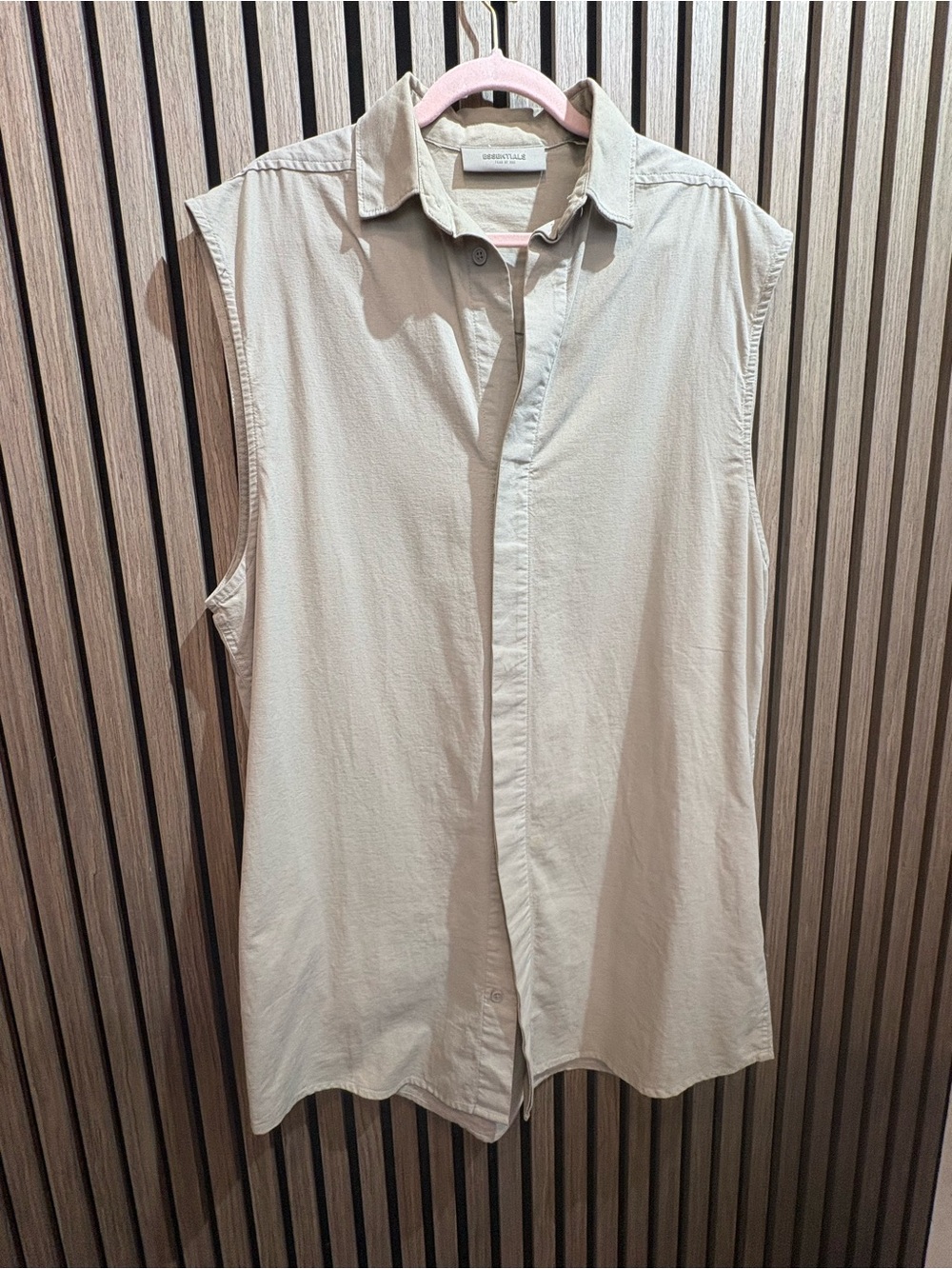 Essentials Sleeveless Casual Button-Down Shirt in Beige